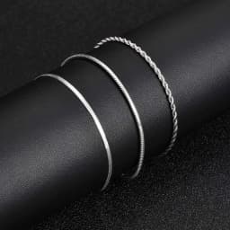 3pcs Men Thin Chain Bracelet,Never Fade Silver Color Twist Chain Wristband,Stylish Punk Jewelry Gift for Husband Father Son