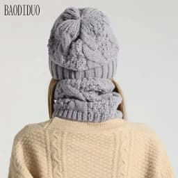 Women's Winter Hat and Neck Warmer Set, Warm Knit Hat with Ear Protection, Hooded Yarn Cap