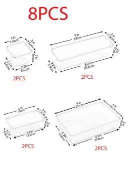 8/25PCS Clear Plastic Drawer Organizers Set, 4-Size Versatile Storage Bins for Makeup, Bathroom, Kitchen & Office, Vanity Drawer Organizer Trays