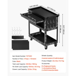 SucceBuy 4-Tier Rolling Tool Cart on Wheels Mechanic Cart with Drawer & Pegboard Tool Storage Organizerfor Garage Repair Shop
