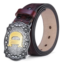 Western Belt Men Genuine Leather Belts for Men Women Cowboy Cowgirl Big Letters Buckle Gold Male Belts Long Black Brown Quality