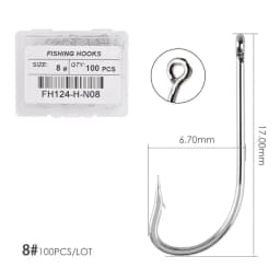 100pcs Silver Hooks High Carbon Steel Big Long Shank Fishing Hooks Sea Pint Hook Fishhook Set with Eyes Barb Fishing Accessories