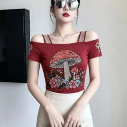 New Designer Hot Diamond Mesh T-Shirt Women Korean Style Sexy Off Shoulder Slim Tee Summer Casual Streetwear Tops