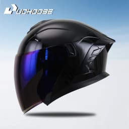 715-Motorcycle Dual Visor Flip-Up Modular Full-Face Helmet Anti-Fog Street Bike Racing Helmet for Women and Men Retro 3/4 Helmet