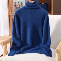100% Pure Mink Fur Sweater Women's Pullover High Neck Knitted Sweater Autumn Winter New Item Pile Collar Thick Soft Base Sweater