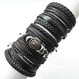 Black Handmade 10 Pcs/set Design Men Bracelets Male Women Leather Bracelets Men Bangle Wholesale Jewelry