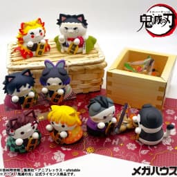8pcs Q Version Demon Slayer Sitting Ghost Doll Tanjiro Nezuko Inosuke Zenizu Toy Figure Lucky Cat Series PVC Model Birthday Gift