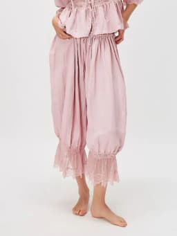 Women's Y2K Loose Fit Bloomers Cropped Pants Drawstring High Waist Floral Lace Patchwork Calf-Length Lantern Trousers