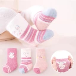 3 Pairs Winter Thicken Baby Socks Cute Rabbit Bear Plush Middle Tube Socks For Newborn Warm Boy Girl Long Socks