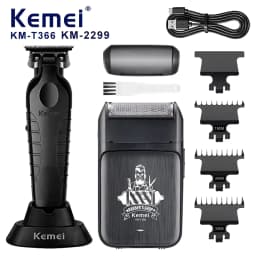 Kemei KM-2299 KM-T366 2 in 1 Professional Hair Clipper Set for Men Electric Oil Head Hair Trimmer Shear Carving Pusher Razor