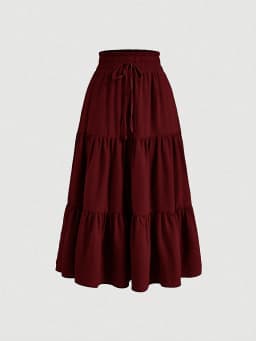 Women's Summer Solid Color Bohemian A-line Midi Skirts 2025 New Female Vacation Casual Loose Faldas