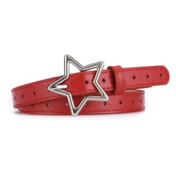 Girls Boys Five Pointed Star PU Buckle Belts Waistband Adjustable Metal Snap Leather Belt Waist Belt Waist Strap Thin Belt