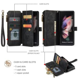 CaseMe Flip Leather Phone Case For Samsung Galaxy Z Fold 8 7 6 5 4 3 S26 Ultra S25 FE S24 Plus S23 S22+ Zipper Wallet Card Cover