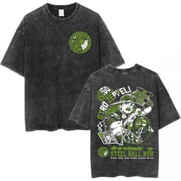 Vintage Washed Anime Jojo Bizarre Adventure T-shirt Giorno Giovanna Manga Graphic T-shirts Men's Clothing Cotton Casual T shirts
