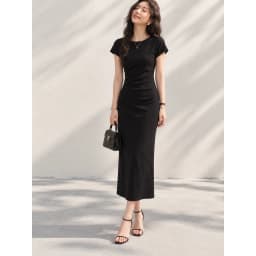 Slim Fit A-Line Midi Dress Women's Short Sleeve T-Shirt Dress High Waist Pleated Spring Summer Autumn Commute Style Casual Dress