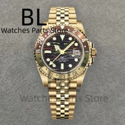 BLIGER Top Brand Luxury 40MM Full Gold Automatic Watch Sapphire Glass Waterproof Tiger-Eye Pattern Doulbe End Link Braclelet
