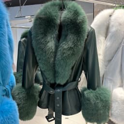 YOLOAgain Real Fox Fur Collar Genuine Leather Jacket Women