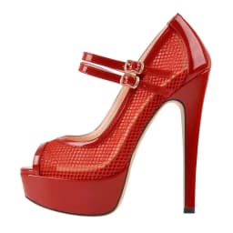 Onlymaker Women Black Platform Peep Toe Mesh Spike Pumps Sandals Thin High Heel Big Size Buckle Strap Party Shoes