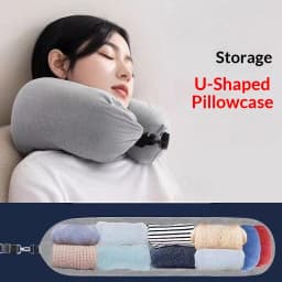 Homefish Lightweight U Shape Travel Neck Pillow Adjustable Polyester Neck Support With Storage Pouch Airplane Travel Accessory