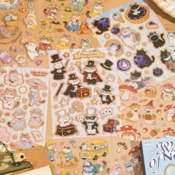 20Pcs Cute Cat Themed Die-Cut Stickers Book for DIY Flash Decorative Scrapbook Phone Case Collage Aesthetic Stationery Material