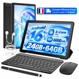 KB1001L 10.1 Inch Android 16 Tablet, Max 24GB(3GB+21GB) RAM 64GB ROM, A333 5-Core CPU, HD IPS Touch Screen 800*1280, 6000mAh Battery, 5MP+8MP Dual Camera, WiFi 6, Widevine L1, Face Unlock, Type-C, 1TB Expandable Storage,France Local Warehouse Fast Delive