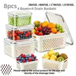 6pcs/set Large Capacity Fruit Storage Containers for Fridge with Removable Colander,Keep Berry Fruit Fresh Longer