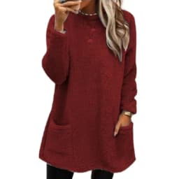 Long Sleeve Pocket Hoodie with Patchwork Elegant Commuting Women Sweatshirt Urban Loose Fit Round Neck Pullover Autumn Casual