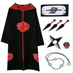 Anime Akatsuki Cosplay Costume Red Cloud Robe with Necklace Headband Ring Set for Role Play Adult Game Costume
