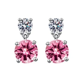 925 Sterling Silver Geometric Stylish Simple Round Zircon Multicolor Women's Daily Elegance Stud Earrings