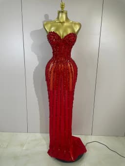 Elegance Golden Strapless Mesh See Through Long Dress Sparkly Diamonds Evening Party Birthday Sexy Nightclub Singer Stage Wear