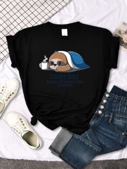 Women's Tshirt Sloth Hiding In Quilt And Coffee Print T-Shirts For Women Kpop Vintage Short Sleeve Top Punk Casual Women T Shirt