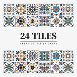 24 Pieces of Mandala Retro Pattern Glossy Self-adhesive Tile Stickers for Kitchen and Bathroom Removable Waterproof Wall Sticker
