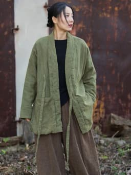 Thickened Cotton Jacket Chinese Style Women's Winter Training Clothes Cotton Linen Retro Zen Style Mid-Length Cotton Coat