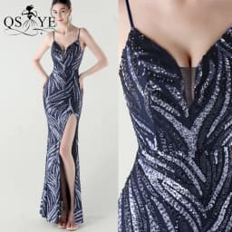 Purple Sequin Evening Dresses Mermaid Spaghetti Straps V Neck Prom Gown Glitter Pattern Sequin Lace Elegant Long Formal Dress