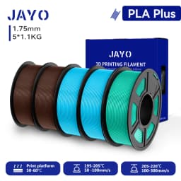 JAYO 3D PETG/PLA/PLA+ Filament 1.75mm +/-0.02mm PLA Filament 5 Rolls For Bambu FDM 3D Printer Neatly Wound 3D Printing Material