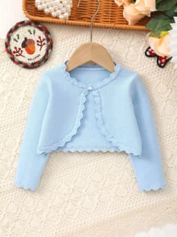 Baby Girl's Spring Elegant and Sweet Solid Color Knitted Shawl with Lace Design Adds a More Gentle Touch