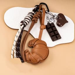New Braided Rope Croissant Keychain Heart Shape Mobile Phone Chocolate Bag Pendant Charms Ornaments Gifts