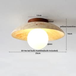 IWHD Wood Canopy LED Ceiling Light Fixture Nordic Modern Simple Ellipse Natural Yellow Travertine Ceiling Lamp Lamparas De Techo