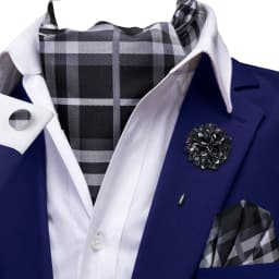 Hi-Tie 4pcs Mens Paisley Ascot With Brooch Black Blue Gold Beige Cravat Tie Hanky Cufflinks for Wedding Business Prom Gift