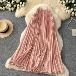 Korean Style Polka Dot Print Pleated A-line Long Skirts Women 2026 Spring Summer High Waist Casual Skirt