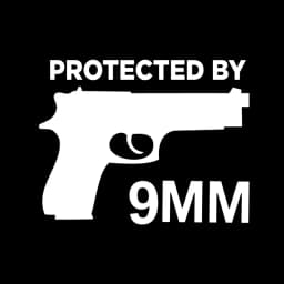 Protected By The Gun 9MM Bumper Vinyl Car Sticker Gun Ammo Decor
