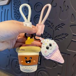 Creative Cartoon Leather Snacks Keychain Cute French Fries Coffee Ice Cream Couple Bag Pendant