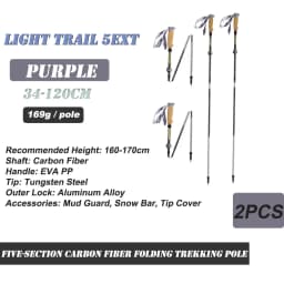Naturehike Climbing Poles Lightweight 5-Section Carbon Fiber Folding Trekking Pole Hiking Walking Stick Light Trail 5-EXT Cane