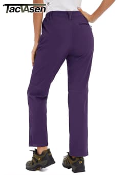 TACVASEN Women's Winter Ski Snow Softshell Fleece Lining Pants Hiking Trekking Mountain Trousers Cargo Warm Work Zipper Pockets