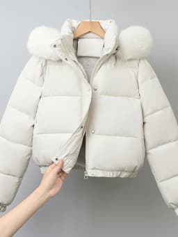 Detachable Hat Fleece Lined Bread Coat Women's Winter Casual Loose Large Fur Collar Cotton Jacket Korean Style Short Length