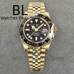 BLIGER Top Brand Luxury 40MM Full Gold Automatic Watch Sapphire Glass Waterproof Tiger-Eye Pattern Doulbe End Link Braclelet