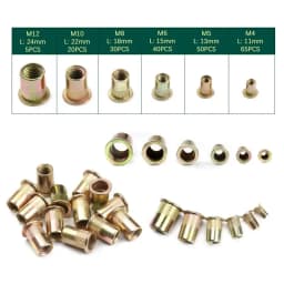 210/165/100PCS Box Rivet Nuts Carbon Steel M4 M5 M6 M8 M10 M12 Flat Head Rivet Nuts Set Hardware Multi Sizes Insert Rivet Nuts