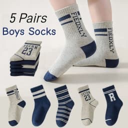 5 Pairs Children's Socks Spring Mid-calf Cotton Socks Kids Boys Sporty Socks Crew Sock