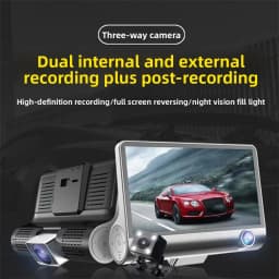 Three Lenses Car Driving Tachograph Front Rear Inside Wide Angle 24H Parking Recorder Loop Recording Night Vision