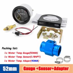40-120 Celsius Car 52mm Water Temperature Gauge with Adaptor Joint Pipe Radiator 1/8NPT Sensor Racing Water Tank Level Indicator
